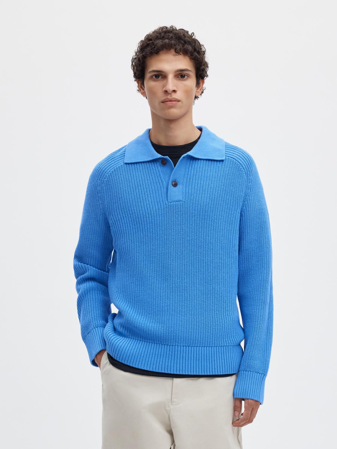 Selected Men Slmpim Ls Knit Polo, Granada Sky, XXL