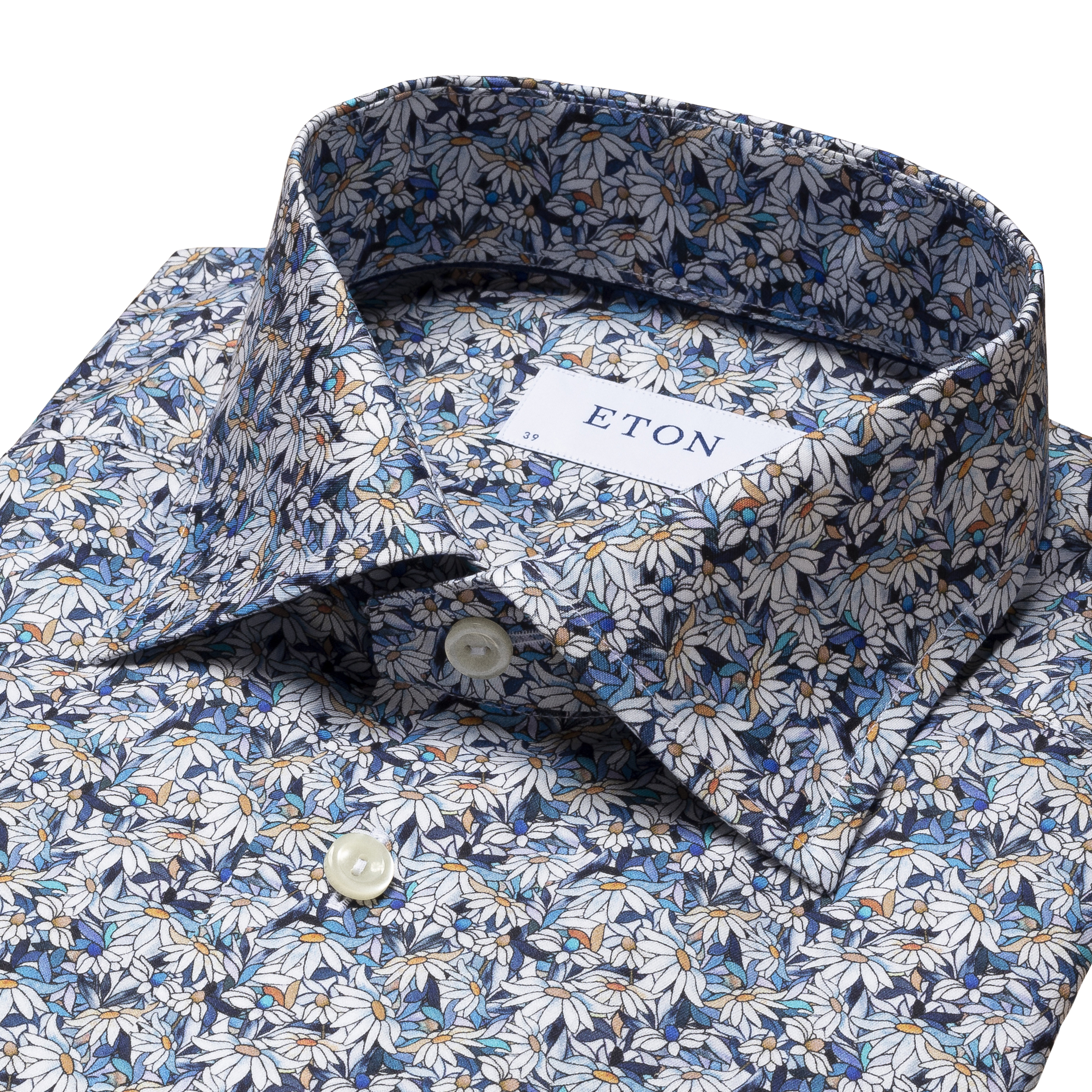 Stained Floral Signature Twill Skjorte, Blå, 44